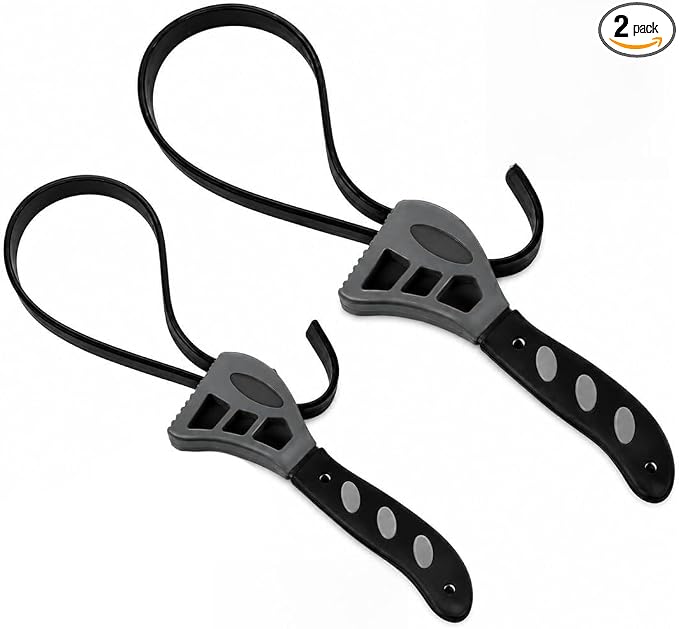 2-Pack Adjustable Rubber Strap Wrench Set – Heavy-Duty Oil Filter Wrench