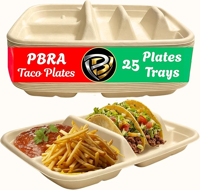 Disposable Taco Plates – 2 Taco & 2 Side Compartments